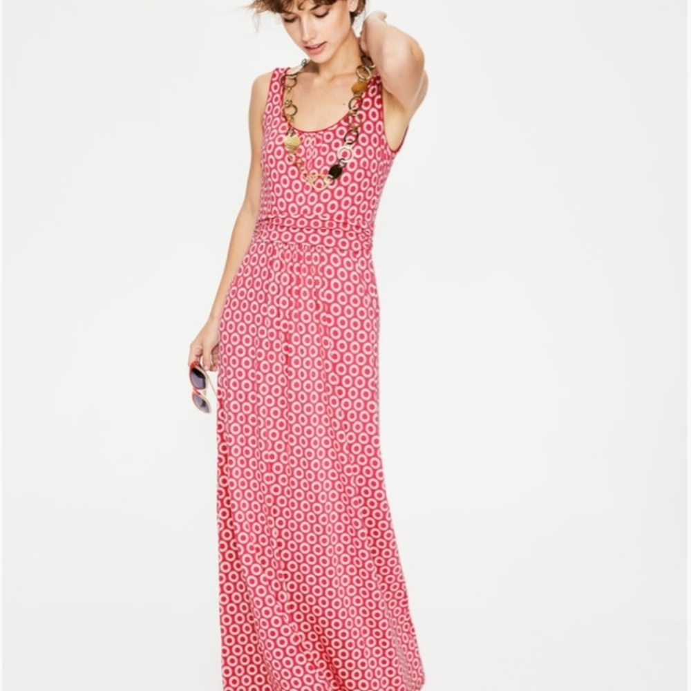 Boden Dress Women's US 6P Pink White Diana Jersey Maxi Sleeveless Pockets NWOT